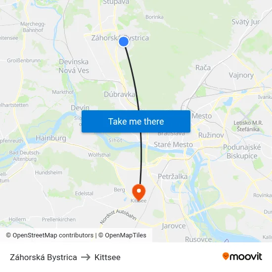 Záhorská Bystrica to Kittsee map