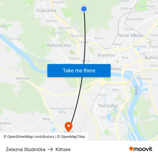 Železná Studnička to Kittsee map