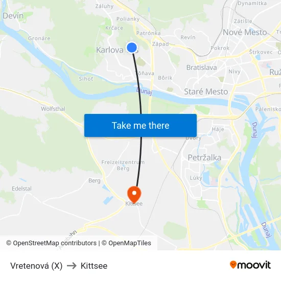 Vretenová (X) to Kittsee map