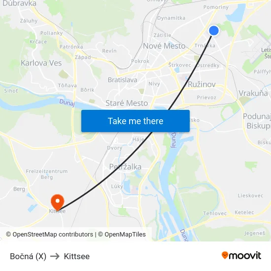 Bočná (X) to Kittsee map