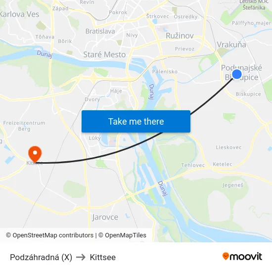 Podzáhradná (X) to Kittsee map