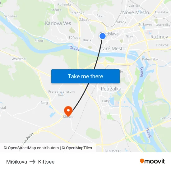 Mišíkova to Kittsee map