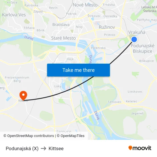 Podunajská (X) to Kittsee map