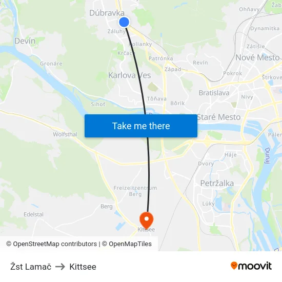 Žst Lamač to Kittsee map