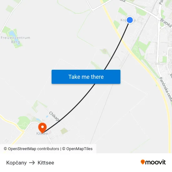 Kopčany to Kittsee map