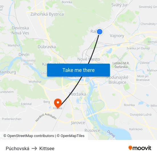 Púchovská to Kittsee map