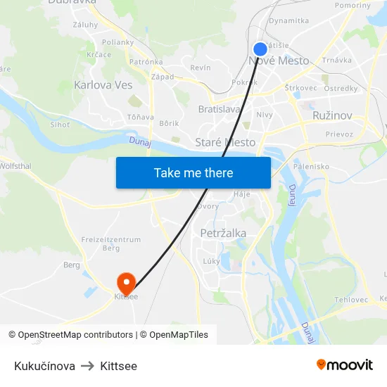 Kukučínova to Kittsee map