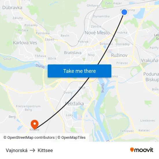 Vajnorská to Kittsee map