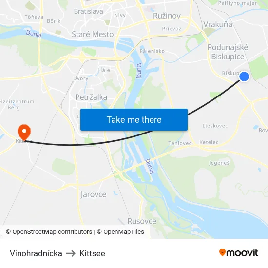 Vinohradnícka to Kittsee map