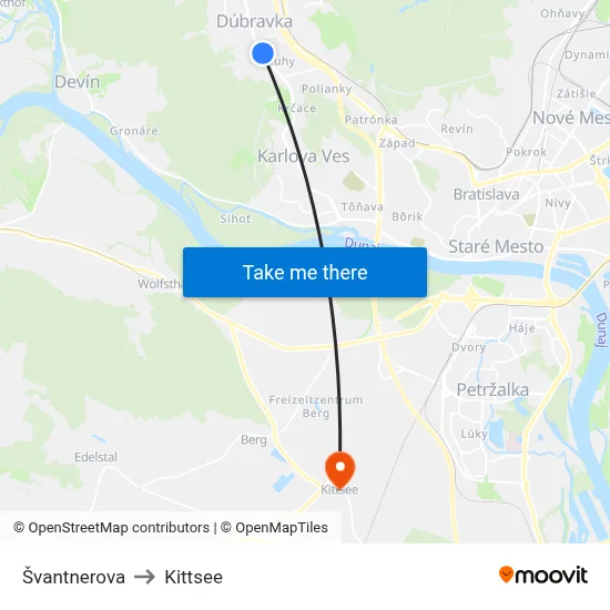 Švantnerova to Kittsee map