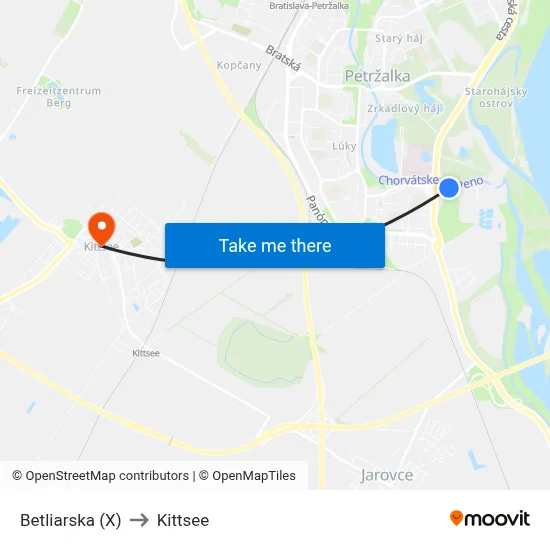 Betliarska (X) to Kittsee map