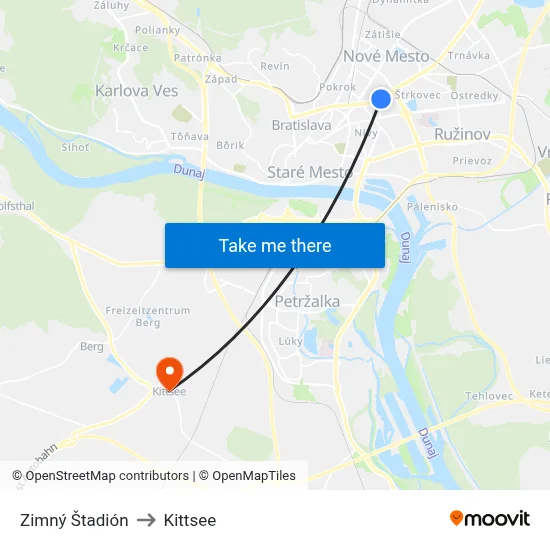 Zimný Štadión to Kittsee map