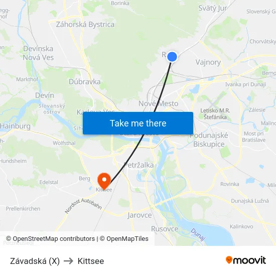 Závadská (X) to Kittsee map