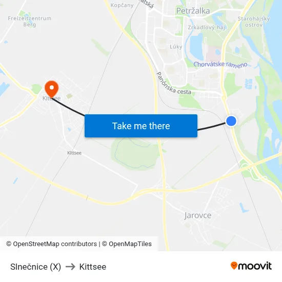 Slnečnice (X) to Kittsee map