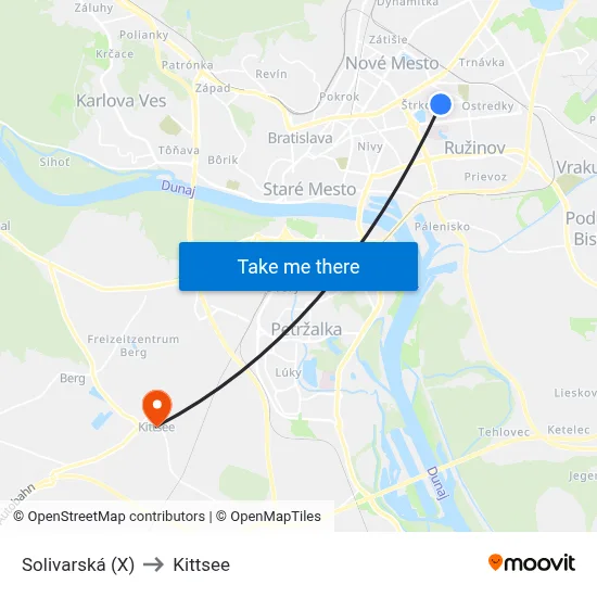Solivarská (X) to Kittsee map