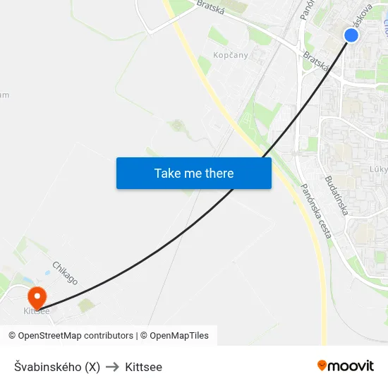 Švabinského (X) to Kittsee map