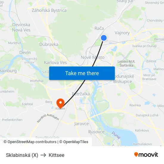 Sklabinská (X) to Kittsee map