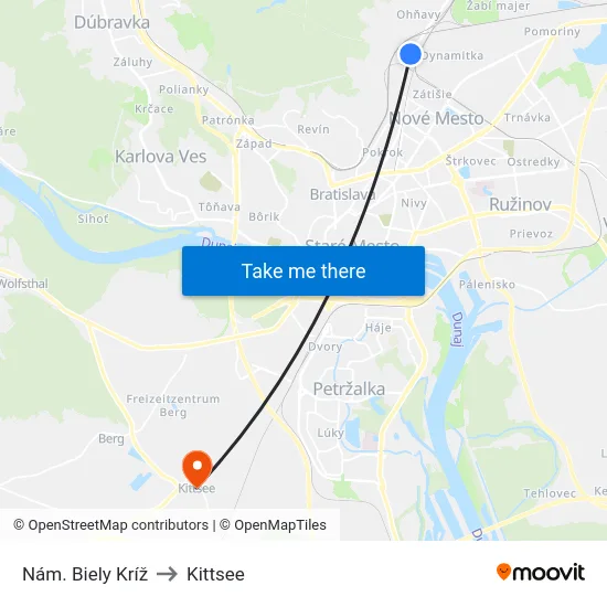Nám. Biely Kríž to Kittsee map
