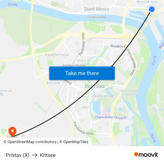 Prístav (X) to Kittsee map