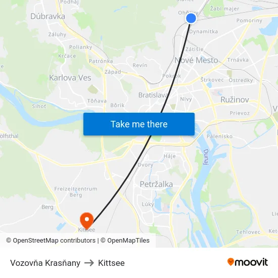Vozovňa Krasňany to Kittsee map