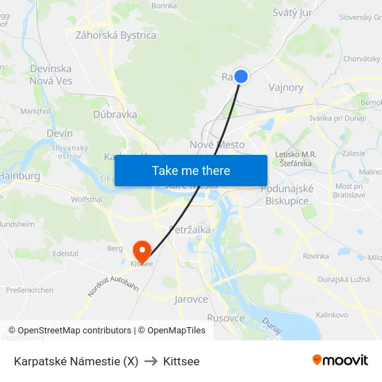 Karpatské Námestie (X) to Kittsee map