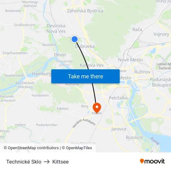 Technické Sklo to Kittsee map