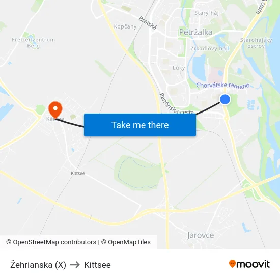 Žehrianska (X) to Kittsee map