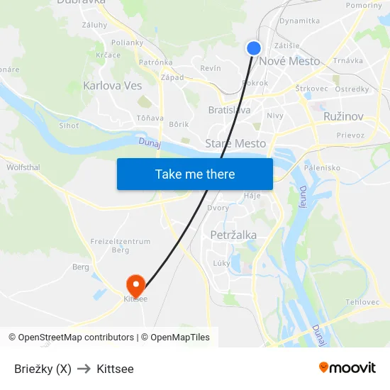 Briežky (X) to Kittsee map