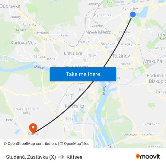 Studená, Zastávka (X) to Kittsee map