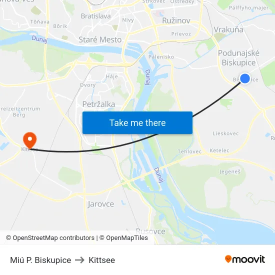 Miú P. Biskupice to Kittsee map