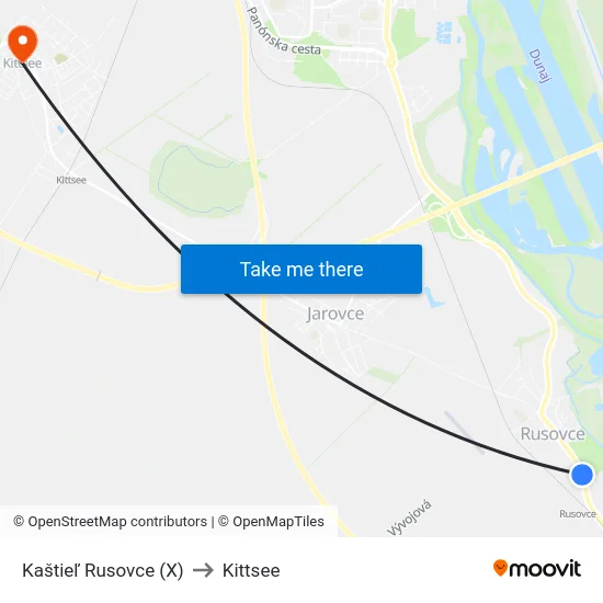 Kaštieľ Rusovce (X) to Kittsee map