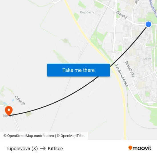 Tupolevova (X) to Kittsee map
