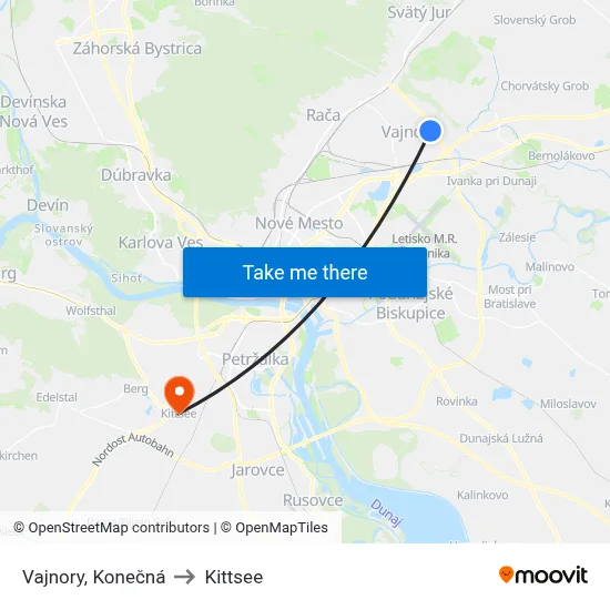 Vajnory, Konečná to Kittsee map