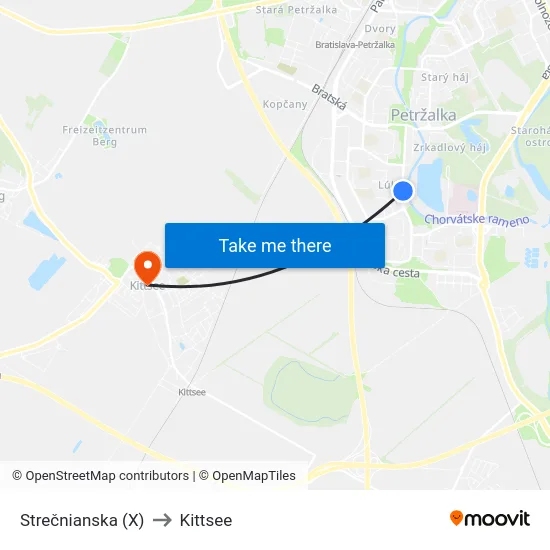 Strečnianska (X) to Kittsee map