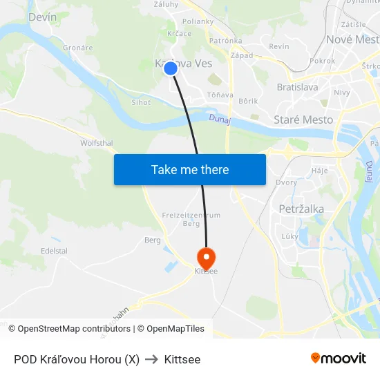 POD Kráľovou Horou (X) to Kittsee map