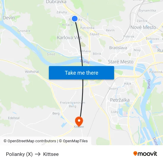 Polianky (X) to Kittsee map