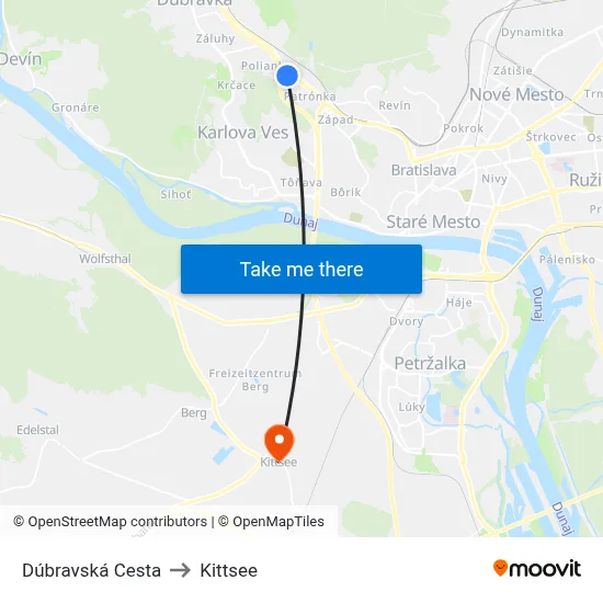 Dúbravská Cesta to Kittsee map