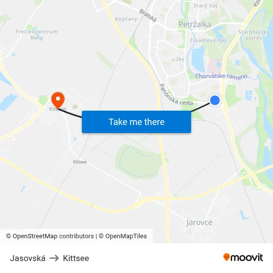 Jasovská to Kittsee map