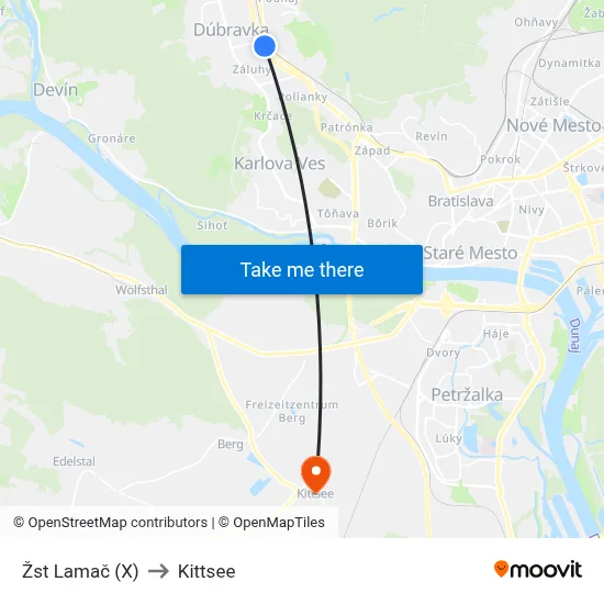 Žst Lamač (X) to Kittsee map