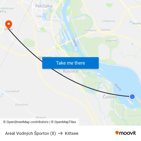 Areál Vodných Športov (X) to Kittsee map