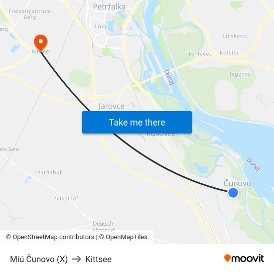 Miú Čunovo (X) to Kittsee map