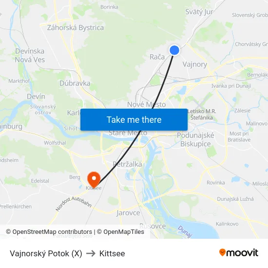Vajnorský Potok (X) to Kittsee map