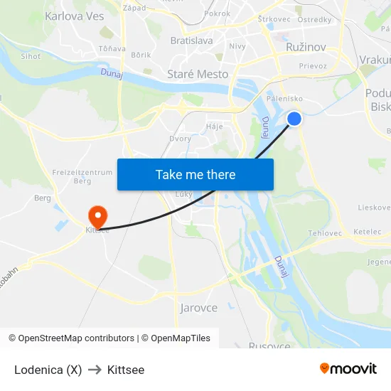 Lodenica (X) to Kittsee map