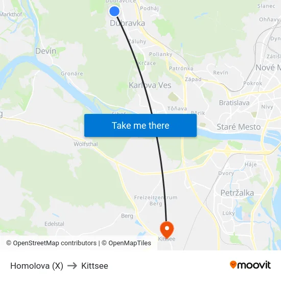 Homolova (X) to Kittsee map