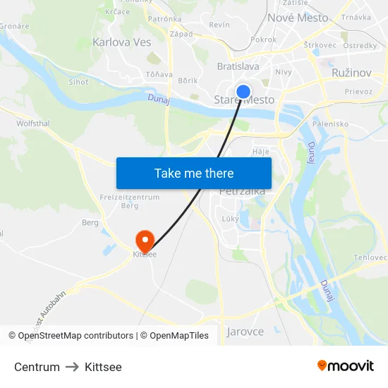 Centrum to Kittsee map