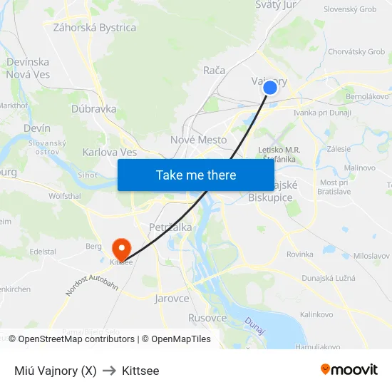 Miú Vajnory (X) to Kittsee map