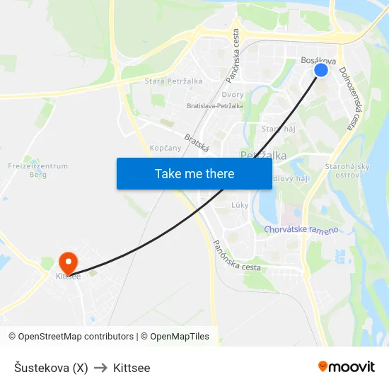Šustekova (X) to Kittsee map