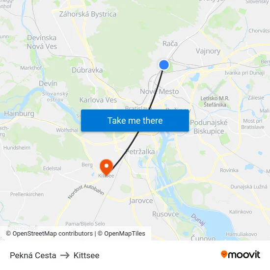 Pekná Cesta to Kittsee map