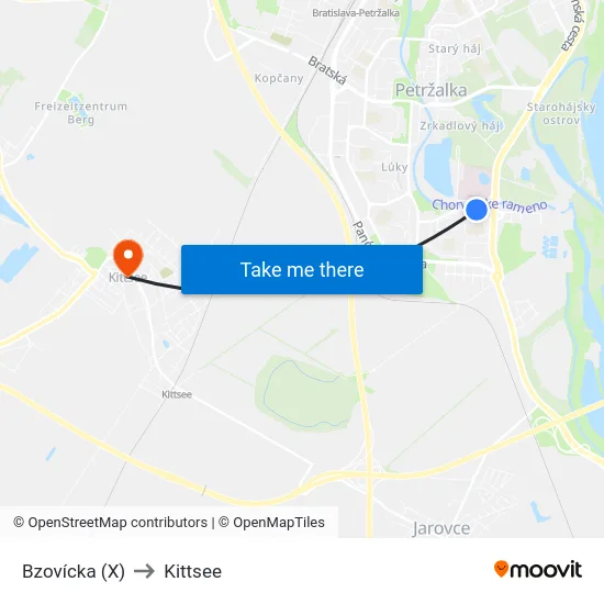 Bzovícka (X) to Kittsee map