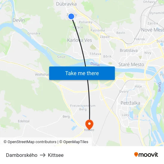 Damborského to Kittsee map